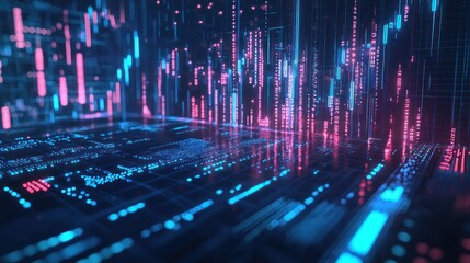 Make informed investment decisions with our advanced trading and investing software.3D rendering of digital glowing stock market graphs and financial diagrams on dark blue technological background