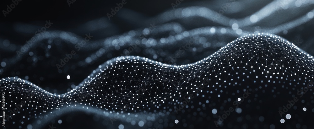 Poster abstract image of a chain links low poly in the form of a starry sky or space, consisting of points,