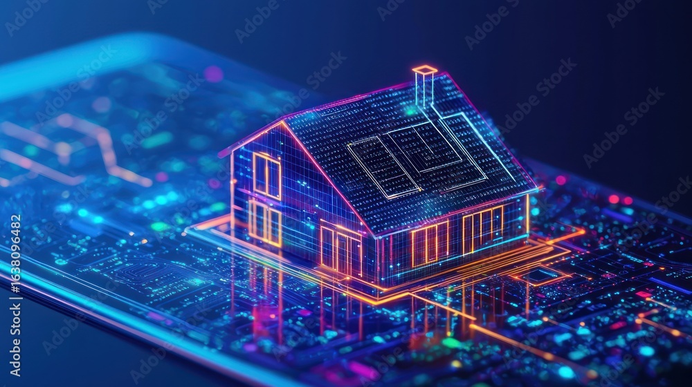 Poster smart home, intelligent house, and home automation app security concept. internet of things and smar