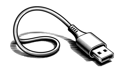 Illustration of USB Connector Cable Connection Port Data Transfer Cord Accessory Digital Device Technology Communication in Black and White