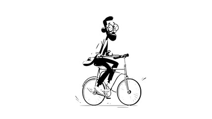 Obraz premium London Urban Parking Theme Illustration: Glasses Man on Unicycle, Green-Grey Palette, Minimalist Flat Vector, Clear Emotion