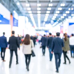 Blurred vision of bustling conference showcasing innovation, connection and business opportunities