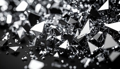 Abstract shattered glass or crystal effect with reflective surfaces in silver and black tones, symbolizing breakthrough and disruption in business.