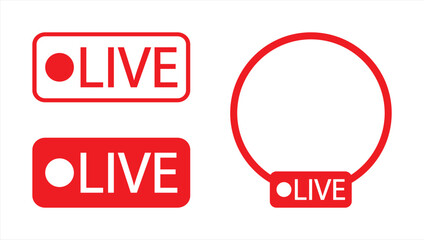 Live streaming red icon set. live broadcasting buttons and symbols. online stream icons. live stream logo. vector illustration transparent background.