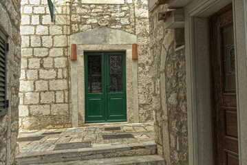 Old town of Rab in Croatia with narrow streets.