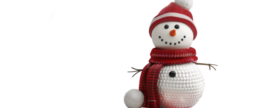 A cheerful snowman adorned with a red scarf and hat stands in a winter landscape, embodying the spirit of the holiday season with a snowy backdrop and playful atmosphere