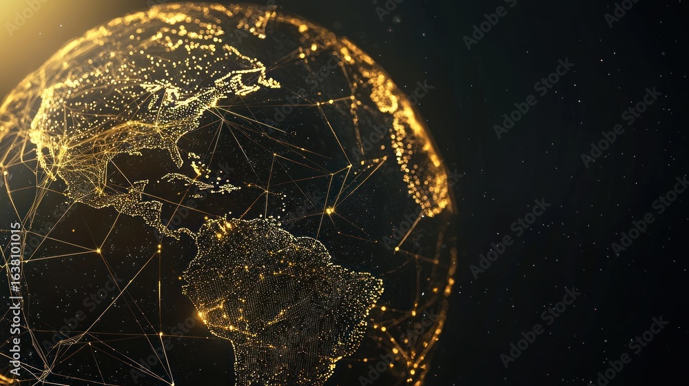 Aufkleber abstract golden planet earth. world map. space view. low poly style design. geometric background. wi