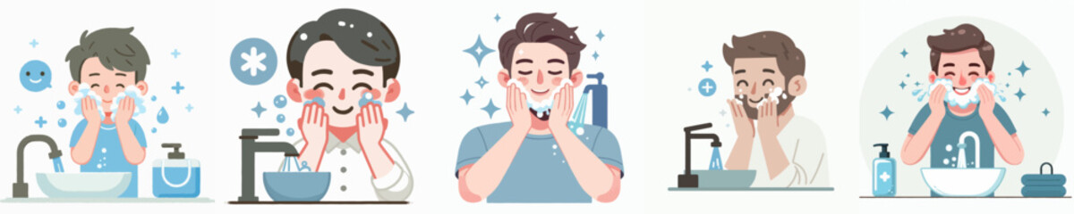 man face washing vector