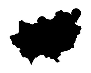 Black silhouette of geographic region isolated against white background offering clear depiction