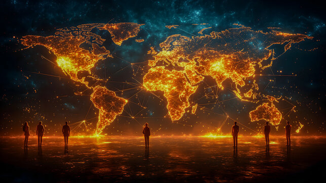 Connected Digital Society Concept with Human Avatars and Glow