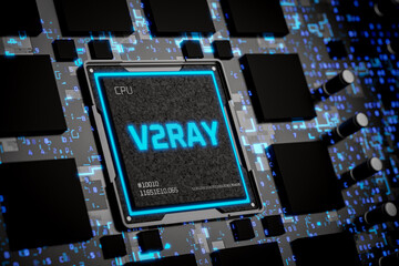 Freedom on the Internet. Concept of bypassing censorship on Internet. Replacement of VPN for accessing Internet. V2Ray tool is responsible for implementing network protocols and functions. 3d render