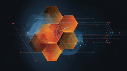 abstract orange hexagons digital network
