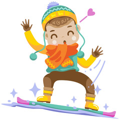 a child enjoying the winter sport of snowboarding. 