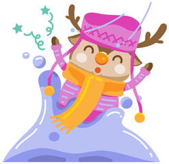 A sticker featuring a cute, cartoon-style depiction of Rudolph the Red-Nosed Reindeer