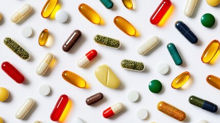 Assorted Dietary Supplements and Vitamins on White Background