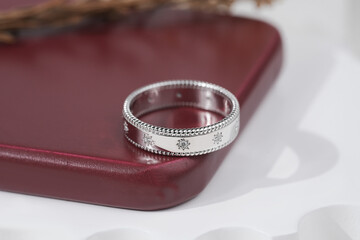 Platinum Diamond engagement Ring for women isloated on podium 