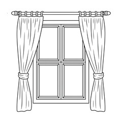 Window with Curtains Outline Illustration for Home and Interior Design

