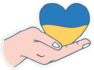  hand holding a heart colored with the blue and yellow of the Ukrainian flag, is a widely recognized symbol of solidarity and support for Ukraine. 
