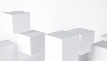 Abstract 3D cubes and rectangles floating on a white background with subtle shadows, symbolizing structure and organization.