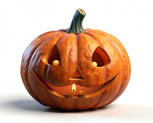 Carved Halloween pumpkin with lit candle isolated on white background carved pumpkin