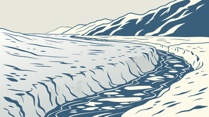 Explore arctic landscape with river and mountains vector illustration for travel and nature lovers