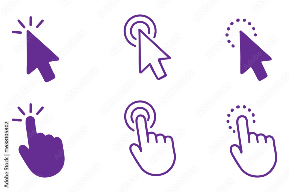 Poster set of cursor icons click and hand cursor icons click isolated on background. computer mouse click c