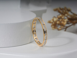 Elegant gold engagement ring with sparkling diamond for women 