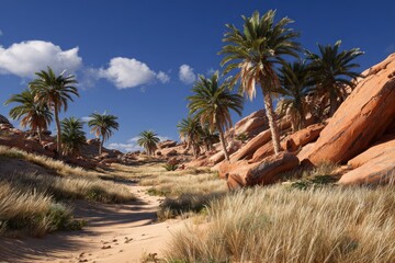 Obraz premium Sunny desert canyon with palm trees