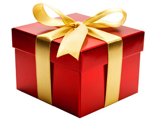 Obraz premium Luxury Red and Gold Christmas Present Box – Transparent Background.