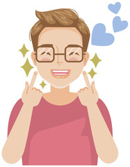a cheerful and happy cartoon illustration of a man with glasses.
Here's a breakdown of the image