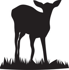 Deer Silhouette Vector – Elegant Wildlife Illustration on Grass