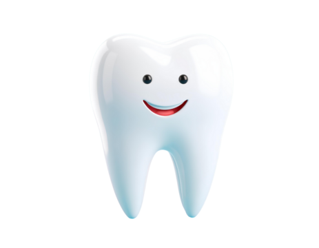 Smiling Tooth Cartoon in 3D with Approval Gesture – Transparent Background.