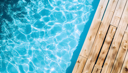 Swimming pool and wooden deck ideal for backgrounds
