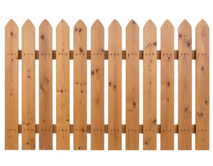 Vertical Wooden Garden Fence with Rounded Tops &ndash; Brown Wood, Isolated Transparent PNG.