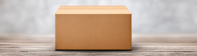 Return parcel, parcel box ready for return sits on wooden surface with blurred background creating calm and simple scene