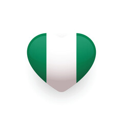Nigerian national flag in the shape of a heart. Heart shaped Nigerian flag. Vector illustration. 
