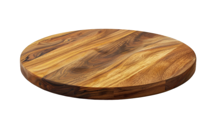 A beautifully crafted circular wooden serving board made from rich, natural wood grain, ideal for serving appetizers, cheeses, or breads at gatherings, set against a clean white background
