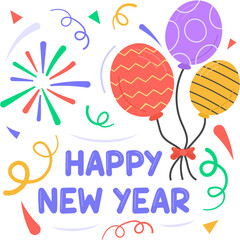 The image depicts a celebration of New Year's Day