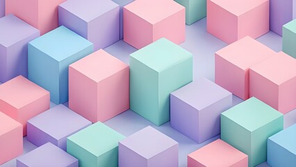 Fototapeta premium Abstract Arrangement of Pastel Colored Cubes Creating a Soft Geometric Pattern