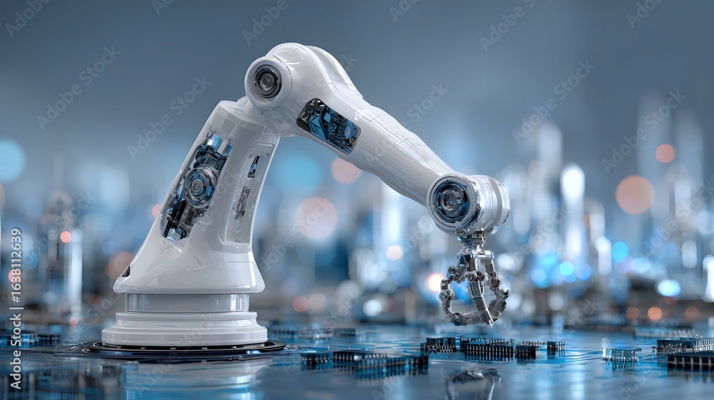 Poster advanced robotic arm with intricate inner workings.