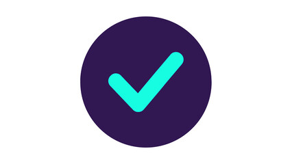 Bright teal check mark inside dark purple oval shape
