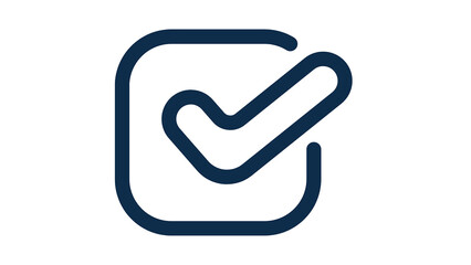 Simple dark blue check mark inside a square outline icon
