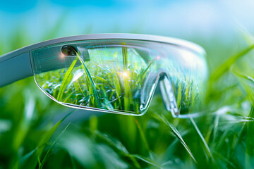 Close-Up of AR Glasses with Crop Data Reflection