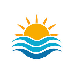 sun sea waves logo vector art illustration