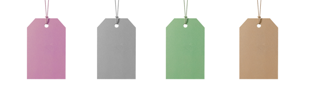 Colorful Paper Tags Hanging on Strings Isolated on Transparent Background