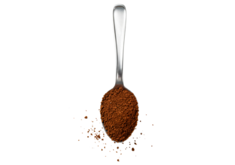 Metal spoon filled with coffee beans isolated on transparent background tablespoon sign