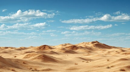 Naklejka premium Desert Landscapes: Expansive desert landscapes with rolling sand dunes and clear blue skies, isolated on a white background