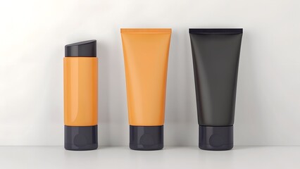 Three Orange Black Cosmetic Tubes Mockup