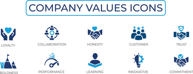 Company values icon set.