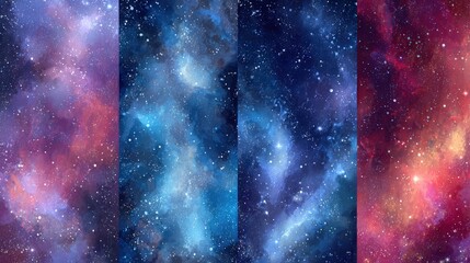 Cosmic Galaxy Patterns: Beautiful cosmic galaxy patterns with colorful nebulae and stars, isolated on a white background